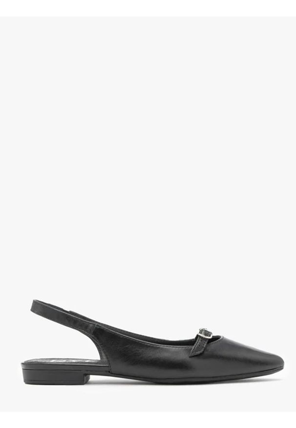 Ryłko - Czarne baleriny slingback. Zapięcie: pasek. Kolor: czarny. Materiał: skóra. Szerokość cholewki: normalna. Styl: street