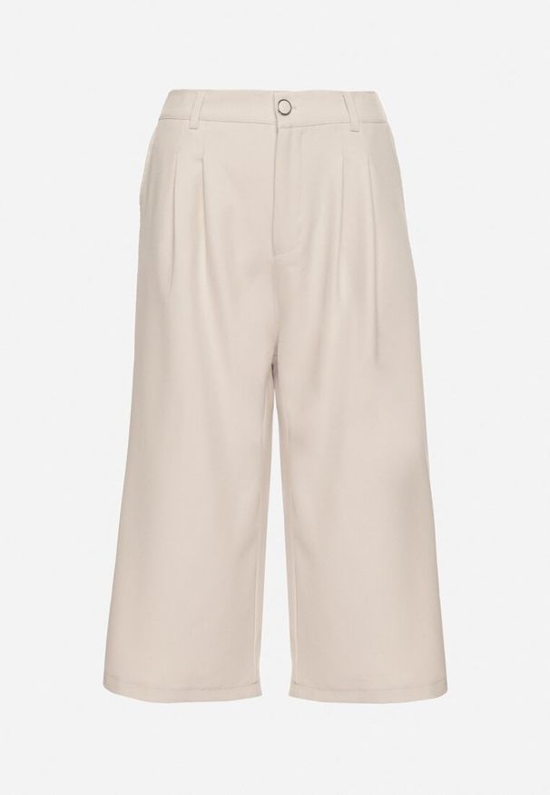 Born2be - Jasnobeżowe Spodnie Kuloty w Eleganckim Stylu Kolistea. Okazja: na co dzień, na spotkanie biznesowe. Kolor: beżowy. Wzór: aplikacja. Styl: elegancki