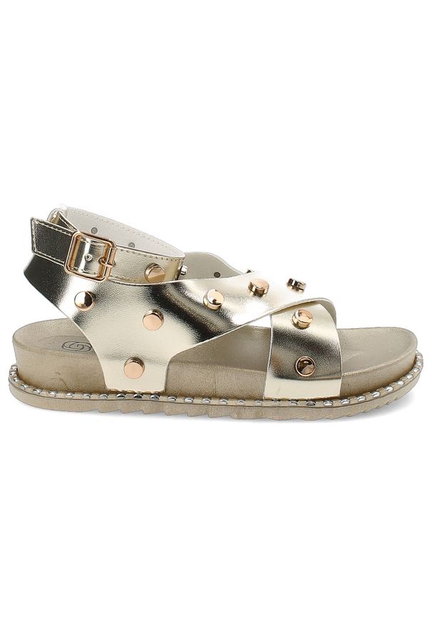 Złote Sandały Givana Płaskie Obuwie Damskie. Nosek buta: okrągły. Kolor: złoty. Sezon: lato. Styl: klasyczny