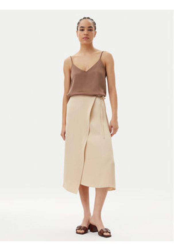 BOSS Spódnica midi Vamarni 50538116 Beżowy Regular Fit. Kolor: beżowy. Materiał: wiskoza