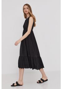 Answear Lab Sukienka kolor czarny maxi rozkloszowana. Kolor: czarny. Materiał: tkanina, koronka. Wzór: gładki. Typ sukienki: rozkloszowane. Styl: wakacyjny. Długość: maxi #1