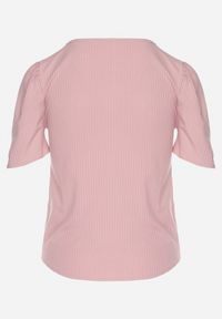 Born2be - Różowy Prążkowany T-shirt z Zakładkami przy Rękawach Kolanovia. Okazja: na co dzień. Kolor: różowy. Materiał: prążkowany. Styl: casual #6
