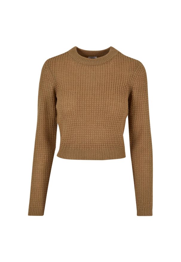 Urban Classics - Sweter Damski Gofrowany Krótki. Kolor: beżowy, brązowy. Długość: krótkie