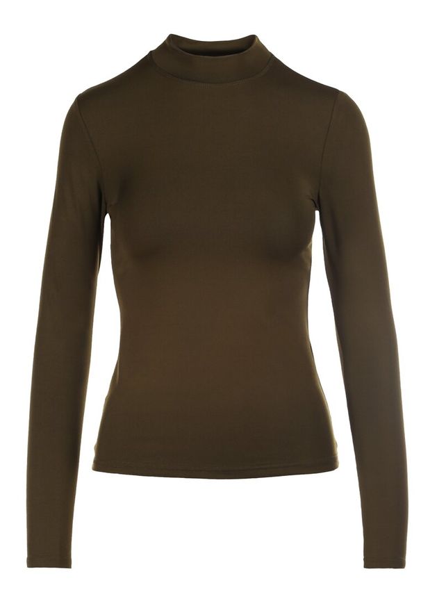 Born2be - Ciemnozielona Bluzka z Półgolfem Risevera. Typ kołnierza: golf. Kolor: zielony. Materiał: dzianina. Długość rękawa: długi rękaw. Długość: długie. Wzór: jednolity, gładki