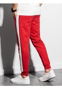 Ombre Clothing - Spodnie męskie dresowe joggery P951 - czerwone - XXL. Kolor: czerwony. Materiał: dresówka