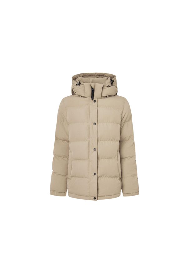 Damska kurtka z kapturem Pepe Jeans Bibi. Okazja: na co dzień. Typ kołnierza: kaptur. Kolor: beżowy. Materiał: puch. Styl: casual