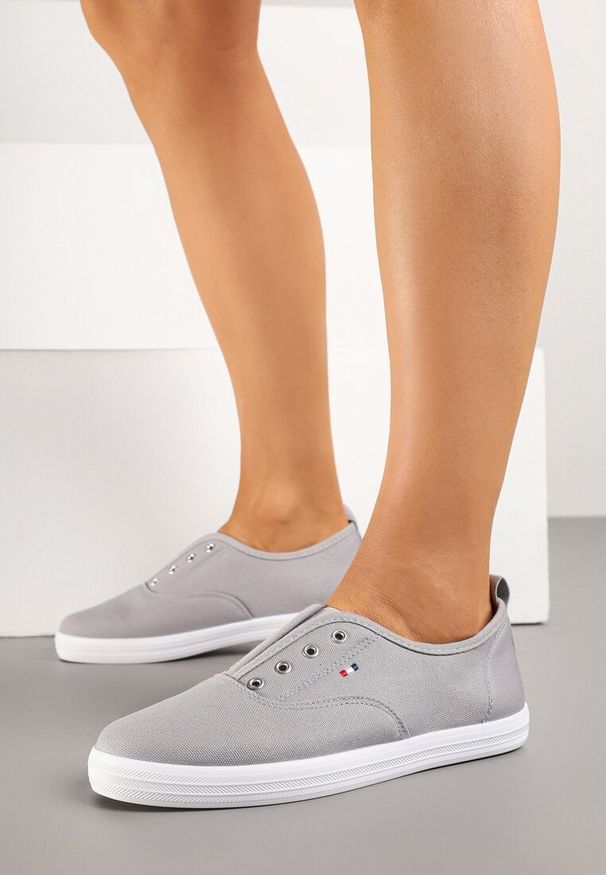 Renee - Szare Wsuwane Tenisówki w Casualowym Stylu Sepessa. Zapięcie: bez zapięcia. Kolor: szary. Materiał: jeans. Styl: klasyczny
