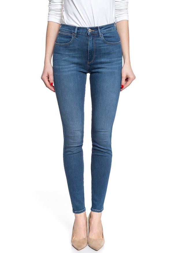 Wrangler - DAMSKIE SPODNIE JEANSOWE WRANGLER HIGH RISE SKINNY MID INDIGO W27HVQX8E 112128135. Okazja: na co dzień. Stan: podwyższony. Styl: elegancki, casual