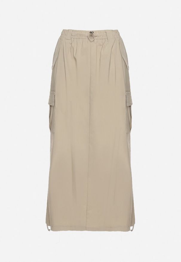 Born2be - Beżowa Spódnica z Kieszeniami w Stylu Cargo na Dole Ściągacze ze Stoperem Obilasa. Okazja: na co dzień. Kolor: beżowy. Materiał: tkanina. Styl: elegancki, klasyczny, casual