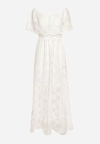 Born2be - Biała Bawełniana Ażurowa Sukienka Hiszpanka z Gumką w Talii Lianeavia. Okazja: na co dzień. Typ kołnierza: dekolt hiszpanka. Kolor: biały. Materiał: bawełna. Wzór: ażurowy. Sezon: wiosna, lato. Styl: klasyczny, casual #3