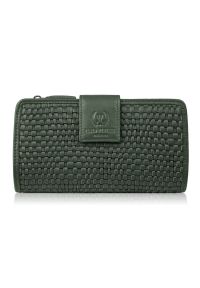PAOLO PERUZZI - Portfel damski skórzany w kolorze butelkowej zieleni duży pleciony Paolo Peruzzi AY-08-GB. Kolor: zielony. Materiał: skóra #1