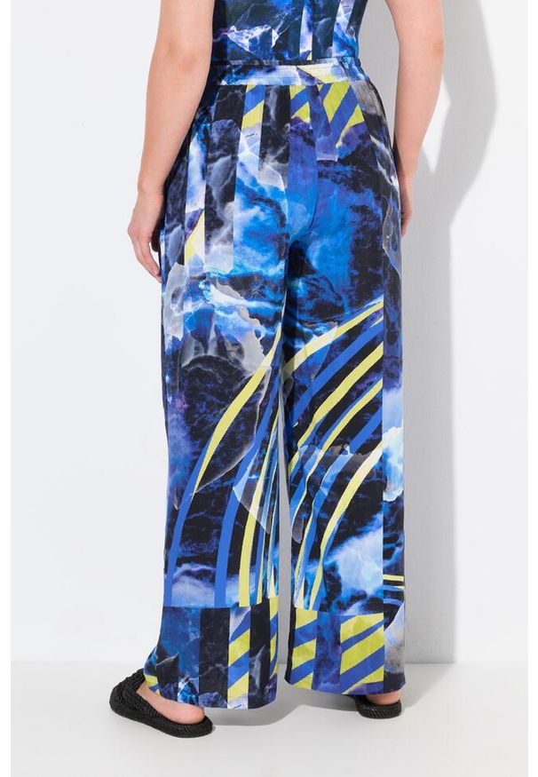 ULLA POPKEN - Damskie Spodnie palazzo szeroka prosta nogawka elastyczny pas. Kolekcja: plus size. Kolor: niebieski. Materiał: wiskoza, materiał. Sezon: lato. Sport: turystyka piesza