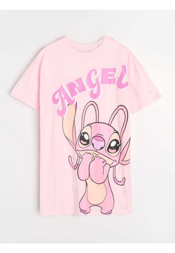Sinsay - Bawełniana koszula nocna z nadrukiem Lilo & Stitch - różowy. Kolor: różowy. Materiał: bawełna. Wzór: nadruk
