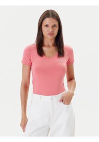 Guess T-Shirt W2YI45 J1314 Różowy Slim Fit. Kolor: różowy. Materiał: bawełna