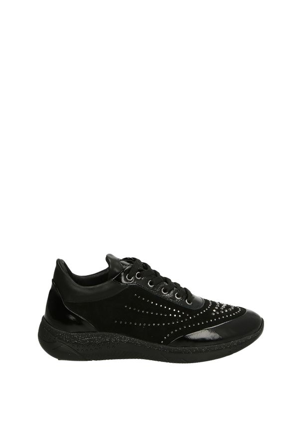 Venezia - CZARNE SNEAKERSY Z CEKINAMI 410110R10 BLACK. Kolor: czarny. Materiał: skóra, syntetyk, zamsz. Obcas: na obcasie. Wysokość obcasa: średni