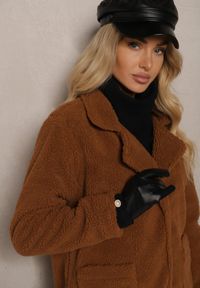 Renee - Brązowy Płaszcz z Futerkiem na Napy z Kieszeniami Porttiana. Kolor: beżowy. Materiał: futro. Sezon: zima