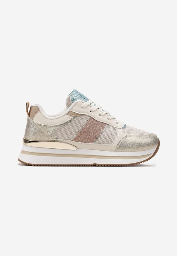 Born2be - Złote Sneakersy Brokatowe na Piankowej Podeszwie Tindriel. Kolor: złoty