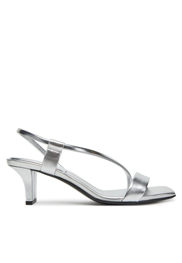 Calvin Klein Sandały Heel Sandal 50 Squared Metallic HW0HW02560 Srebrny. Kolor: srebrny. Materiał: skóra
