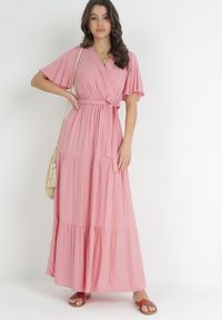 Born2be - Różowa Rozkloszowana Sukienka Maxi z Wiązanym Paskiem Japhelia. Kolor: różowy. Materiał: materiał. Styl: klasyczny. Długość: maxi #5