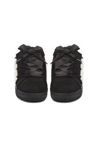 Born2be - Czarne Sneakersy Margaric. Nosek buta: okrągły. Kolor: czarny. Materiał: skóra. Wzór: aplikacja. Obcas: na płaskiej podeszwie #4