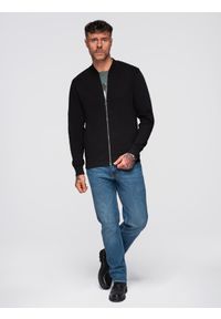 Ombre Clothing - Bawełniana rozpinana męska bluza dresowa bomberka – czarna V5 - Rozmiar: L. Okazja: na co dzień. Kolor: czarny. Materiał: dresówka, bawełna. Wzór: aplikacja. Styl: sportowy, casual, elegancki #10