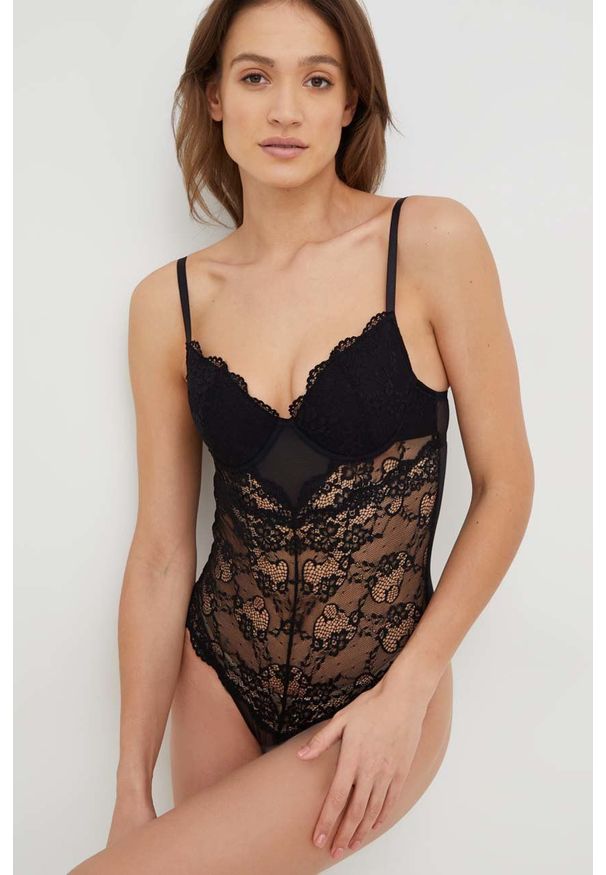 Guess body kolor czarny gładki. Kolor: czarny. Materiał: materiał. Wzór: gładki