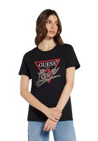 Guess - GUESS Czarny damski t-shirt bawełniany Love Tee, Rozmiar L. Kolor: czarny. Materiał: bawełna #2