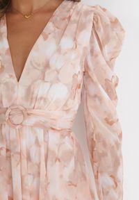 Born2be - Ciemnobeżowa Rozkloszowana Sukienka Mini z Cienkimi Gumkami i Paskiem z Klamrą Jentria. Okazja: na co dzień. Kolor: beżowy. Styl: casual, klasyczny. Długość: mini #2