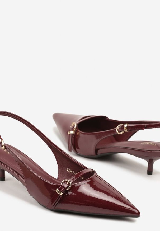Renee - Bordowe Sandały Vices Slingback na Obcasie z Cienkim Paskiem na Nosku Elozira. Okazja: na co dzień. Zapięcie: pasek. Kolor: czerwony. Materiał: len. Sezon: lato. Obcas: na obcasie. Styl: elegancki, casual. Wysokość obcasa: średni