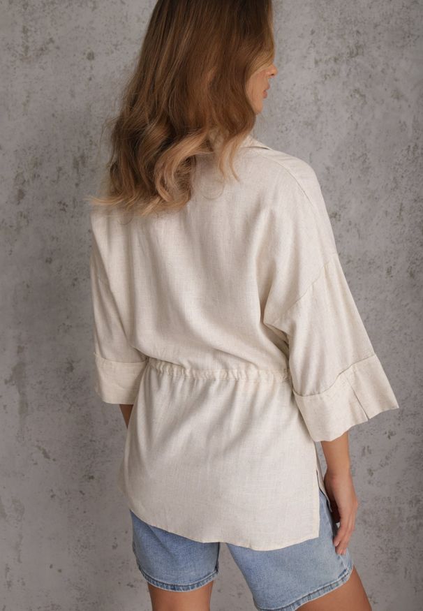 Renee - Biała Koszula z Lnem Bawełną i Szerokimi Rękawami Moontwist. Okazja: na co dzień. Kolor: biały. Materiał: len, bawełna. Styl: casual