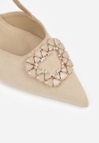 Renee - Ciemnobeżowe Sandały na Szpilce Ozdobione Aplikacją z Cyrkoniami Orinriane. Zapięcie: sprzączka. Kolor: beżowy. Materiał: jeans. Wzór: aplikacja. Obcas: na szpilce. Styl: klasyczny #5