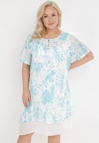 Born2be - Jasnoniebieska Sukienka Actopis. Okazja: na co dzień. Kolekcja: plus size. Kolor: niebieski. Wzór: aplikacja, jednolity, kwiaty. Typ sukienki: proste, dla puszystych. Materiał: bawełna. Długość rękawa: krótki rękaw. Styl: casual, wakacyjny. Długość: midi #1