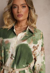 Renee - Zielona Wiskozowa Sukienka Oversize o Kroju Koszuli w Abstrakcyjny Print Gonnivae. Okazja: na co dzień. Typ kołnierza: kołnierzyk klasyczny. Kolor: zielony. Materiał: wiskoza. Długość rękawa: długi rękaw. Wzór: nadruk. Typ sukienki: koszulowe, oversize. Styl: klasyczny, casual, elegancki #3