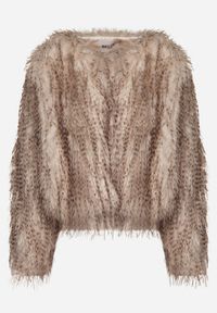 Born2be - Brązowa Futrzana Kurtka z Cieniowanym Wzorem Tusvella. Okazja: na co dzień. Kolor: brązowy. Materiał: futro. Styl: klasyczny, casual #2