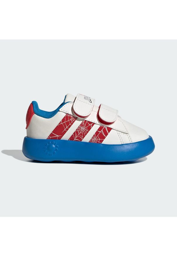 Adidas - Pantofelki dla dzieci adidas x Marvel Spider-Man Grand. Kolor: czerwony, niebieski, wielokolorowy, biały. Wzór: motyw z bajki. Sport: turystyka piesza