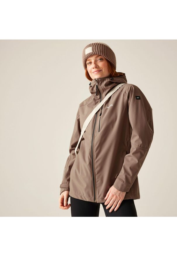 Regatta - Kurtka turystyczna przeciwdeszczowa damska Birchdale wodoodporna. Kolor: brązowy. Materiał: poliester, tkanina. Sport: turystyka piesza