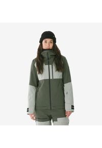 WEDZE - Kurtka narciarska i snowboardowa damska Quechua 500 AM. Kolor: zielony, brązowy, wielokolorowy. Materiał: materiał. Sezon: zima. Sport: snowboard, narciarstwo #1