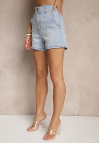 Renee - Niebieskie Szorty Jeansowe z Bawełną High Waist i Przeszyciami Tiledia. Okazja: na co dzień. Stan: podwyższony. Kolor: niebieski. Materiał: bawełna, jeans. Sezon: lato. Styl: klasyczny, casual #4