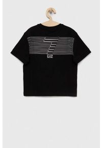 EA7 Emporio Armani t-shirt bawełniany dziecięcy kolor czarny z nadrukiem. Kolor: czarny. Materiał: bawełna. Wzór: nadruk #3
