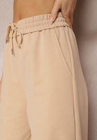 Renee - Beżowe Szerokie Spodnie Dresowe z Elastycznej Bawełny Niarti. Kolor: beżowy. Materiał: dresówka, bawełna
