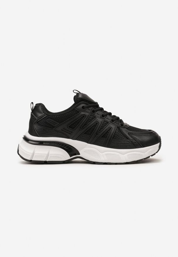 Born2be - Czarne Sneakersy na Płaskiej Podeszwie ze Sznurowaniem i Odblaskami Dorsalina. Kolor: czarny. Obcas: na płaskiej podeszwie