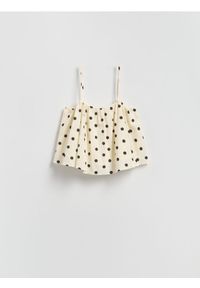 Reserved - Bawełniany top w groszki - złamana biel. Materiał: bawełna. Długość: krótkie. Wzór: grochy #1