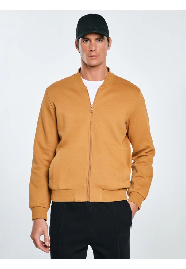 Big-Star - Bluza męska bomber jasnobrązowa Wladorb 803. Okazja: na spacer. Typ kołnierza: kołnierzyk stójkowy. Kolor: brązowy. Materiał: tkanina, materiał, dzianina. Wzór: nadruk. Styl: klasyczny, sportowy