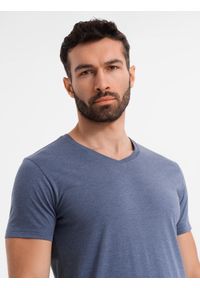Ombre Clothing - Męska klasyczna bawełniana koszulka z dekoltem w serek BASIC – niebieski melanż V18 - Rozmiar: L. Typ kołnierza: dekolt w serek. Kolor: niebieski. Materiał: bawełna. Wzór: melanż. Styl: klasyczny #4