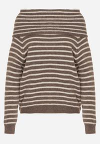 Born2be - Jasnobrązowy Sweter w Paski z Dodatkiem Wełny i Wiskozy z Odkrytymi Ramionami Nedarra. Okazja: na co dzień. Kolor: brązowy. Materiał: wełna, wiskoza. Wzór: paski. Styl: casual, elegancki #6