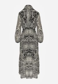 Born2be - Beżowo-Czarna Sukienka Rozkloszowana z Wiązanym Paskiem Gylten. Kolor: beżowy. Materiał: materiał. Typ sukienki: koszulowe. Długość: maxi #4