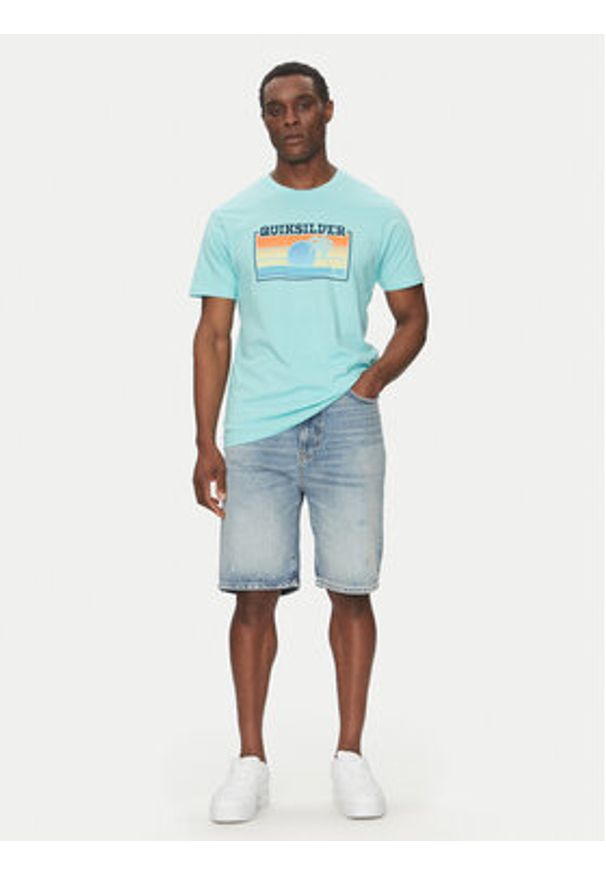 Quiksilver T-Shirt EQYZT08065 Turkusowy Regular Fit. Kolor: turkusowy. Materiał: bawełna