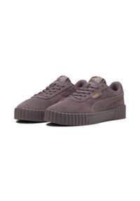 Puma - Damskie sneakersy Carina 3.0 Suede PUMA Raisin Gold Purple. Okazja: na co dzień. Kolor: fioletowy, wielokolorowy, żółty. Materiał: zamsz. Szerokość cholewki: normalna. Model: Puma Suede. Sport: tenis