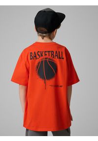 4f - 4F T-shirt loose z nadrukiem chłopięcy - pomarańczowy 158/164 (12-14 lat). Kolor: pomarańczowy. Materiał: materiał. Wzór: nadruk. Sezon: lato #1