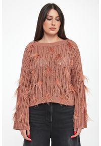 Twinset Milano - Sweter damski ażurowy z piórkami TWINSET. Wzór: ażurowy #2